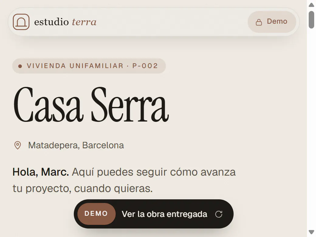 El portal de cliente de ejemplo visto en un móvil. Demo